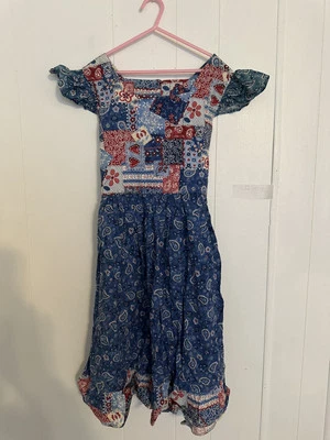 Vestido Western Niñas Hecho a Mano Rojo Blanco Azul Mediano 10/12 Foto 1 de 3