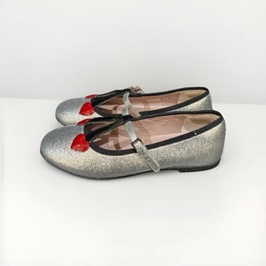 Gucci Girl Junior w/Cherry Heart Ballet Flat Shoes Silver Glitter sz IT 33 - Picture 1 of 9