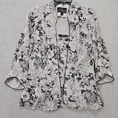 Alex Evenings Blazer And Top Set 2 件套女式 L 正式鸡尾酒灰色闪亮 — 第 1/4 张图片