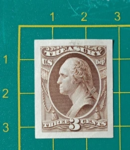 US Stamp 1873, Official Treasury Dept, 3c brown, Proof on India, VF - Picture 1 of 5