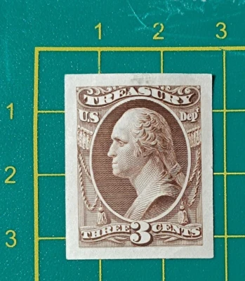 US Stamp 1873, Official Treasury Dept, 3c brown, Proof on India, VF - Image 1 of 4