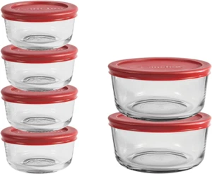 Anchor Hocking 12 Piece Glass Storage Containers with Lids (6 Glass Food Storage - Picture 1 of 12