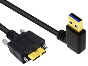 USB A 3.0 to Micro B Panel Mount Screw Locking Cable | Angled Male to Male 1.8m - Picture 1 of 2