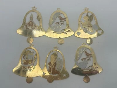 Lote De 6 Campanas De Colección Adornos Gloria Duchin Tono Dorado 1996 Grabables Foto 1 de 4