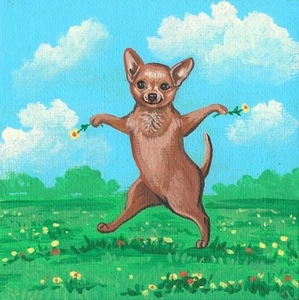 2x2 PUPPENHAUS MINIATURDRUCK GEMÄLDE RYTA MASSSTAB 1:12 CHIHUAHUA FRÜHLINGSHUND  - Bild 1 von 1