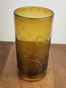 Bobby Flay Longdrinkbecher Glas Bernstein geätzt Blumenmuster 6,5 Zoll - Bild 1 von 6