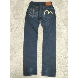 EVISU Denim Pants Manga Anime Doraemon Collab Indigo Blue Size 26×35 Used Japan - Picture 1 of 10
