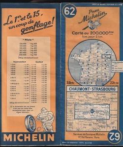 CARTE Michelin N°62 CHAUMONT-STRASBOURG St Dizier Toul Monthureux Gérardmer 1946 - Imagen 1 de 7