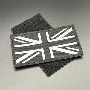 Black Union Jack Patch Reflective Hook & Loop British Police Security Tactical - Picture 1 of 5