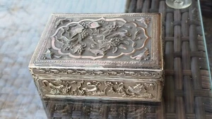 ANTIQUE CHINESE EXPORT SILVER BOX SIGNED #1 - Picture 1 of 9