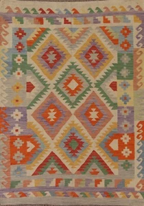 Tribal Geometric Pastel Color Reversible Kilim Hand Woven Southwestern Rug 5'x7' - Picture 1 of 10