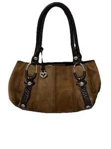 Brighton Purse H31484 Brown Suede & Leather with Braided Handles - Picture 1 of 14