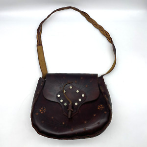 Vintage RumppHippi Floral Boho Hand Tooled Leather Saddle Bag Purse Handbag