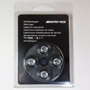 4x Genuine Mercedes Benz AMG Affalterbach Logo Black Tire Valve Stem Caps Wheel - Picture 1 of 10