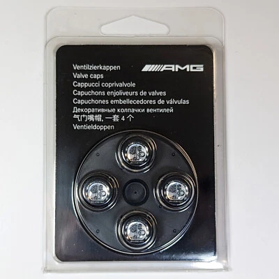 4x Tapas de vástago válvula neumático negro logotipo Affalterbach genuino Mercedes Benz AMG rueda Foto 1 de 4