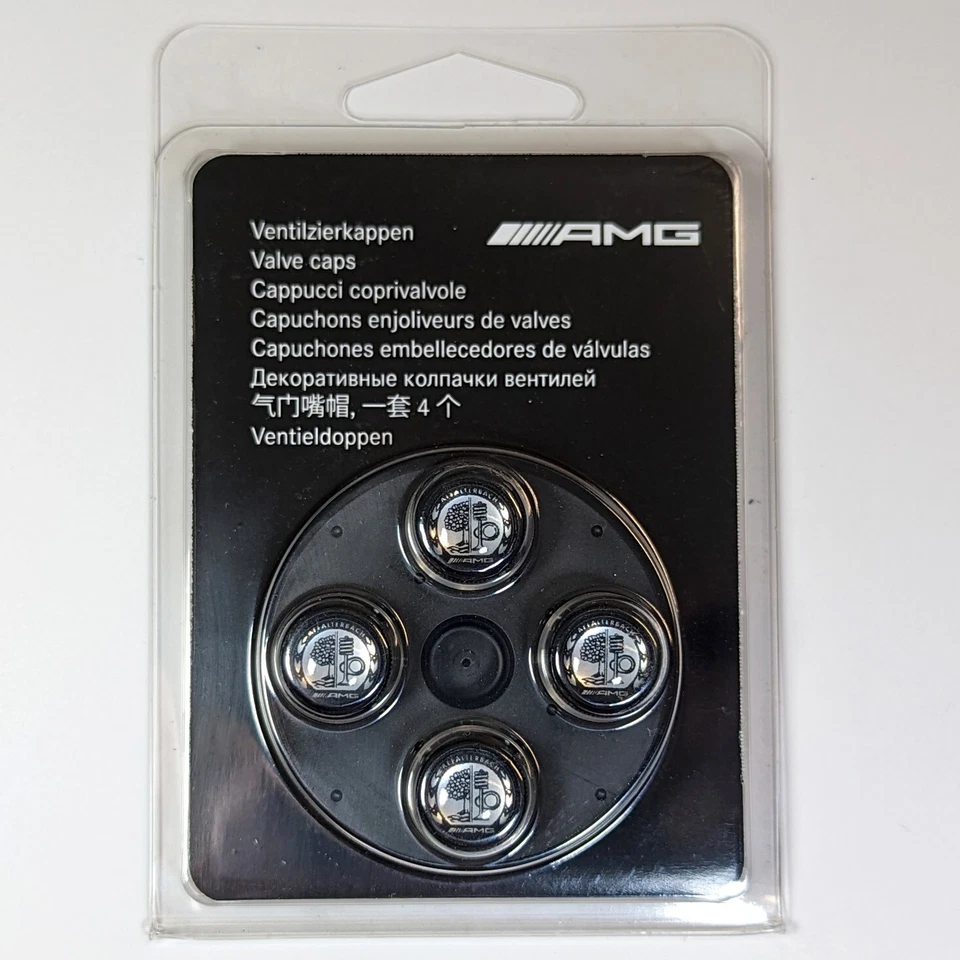 4x Genuine Mercedes Benz AMG Affalterbach Logo Black Tire Valve Stem Caps Wheel - Image 1 of 4