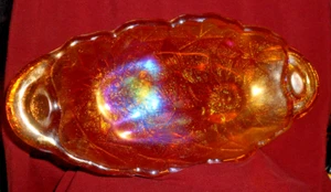 Vintage Carnival Glass Serving Dish Iridescent 9.5” Amber Gold Sunflower Design - Picture 1 of 4