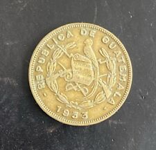 1933 GUATEMALA 1 ONE UN CENTAVO DE QUETZAL COIN