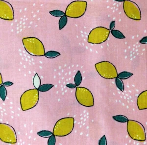 1 YARD Lemons on Salmon Pink Cotton Fabric - Picture 1 of 3