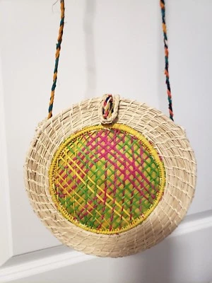 Ручной работы Usiacuri колумбийский новый круглый через плечо сумка с короткими ручками соломенная сумка многоцветный  - Изображение 1 из 4