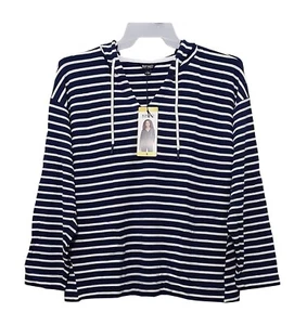 Buffalo sz:S Women's Long Sleeve Pullover Knit Relaxed Fit Hoodie Navy Striped - Picture 1 of 14