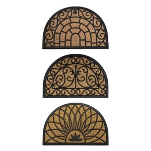 Half Circle Door Mat 24x16 Inch – Black Rubber with Natural Coir - Picture 1 of 19
