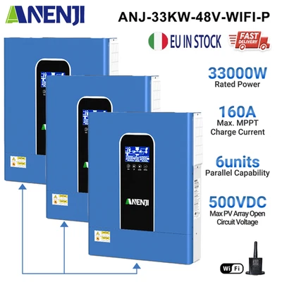 11KW 22KW 33KW Ibrido Solare Inverter On-Grid Off-Grid Dual MPPT 160A 48V WIFI - Bild 1 von 4