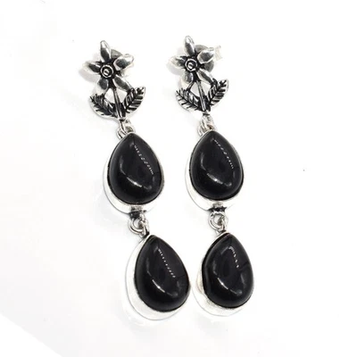 Silver Plated Black Onyx Gemstone Jewelry Birthday Earring 1'' to 2'' V365 - Image 1 of 4