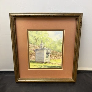 Laurine Kimmel Plumpsklo Aquarell Unikat Original 6,5x7,5" Passepartout gerahmt - Bild 1 von 6