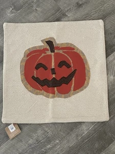 CUBIERTA DE ALMOHADA APLIQUE JACK O'LANTERN Pottery Barn Halloween Acción de Gracias Calabaza - Imagen 1 de 4