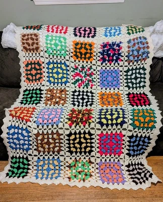 Manta afgana de ganchillo cuadrada abuela hecha a mano de colección 83x43 multicolor Foto 1 de 4