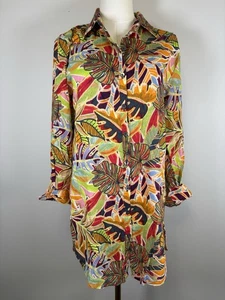 C&C California colorful multi-leaf print long sleeve linen button down small - Picture 1 of 5
