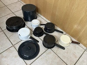 Lot of Vintage Enamelware Pans Pots. 9. ITEMS!!! - Picture 1 of 23
