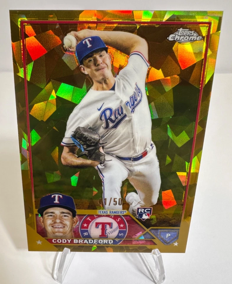 2023 Topps Chrome Sapphire Cody Bradford RC Gold Refractor 41/50 Rangers Rookie - Image 1 of 4
