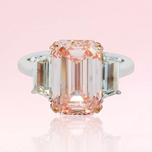 14K Multi Tone Gold Ring IGI Fancy Intense Pink Emerald 5 Ct Lab Grown Diamond - Picture 1 of 10