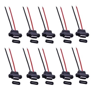 10PCS 5V Welding 2Pin Waterproof TYPE-C Female Power Socket Charging Adapter A - Photo 1/7