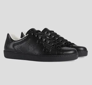 GUCCI GG Hombre Negro Cuero Repujado As Reino Unido 13.5, EE. UU. 14 625787 $750 NUEVO - Imagen 1 de 11