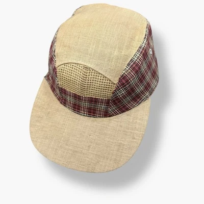 Vintage 1950s Womens Hat Woven Japan Cap Tartan Plaid Natural Fibers Preppy - Image 1 of 4