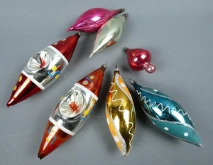 Vintage 1950s Concave Glass Christmas Tree Baubles x7 Ornaments with part Box - Picture 1 of 7