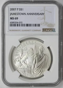 2007-P Jamestown Anniversary Modern Silver Commemorative $1 MS 69 NGC - Picture 1 of 4