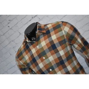 J Crew Flannel Dress Shirt Button Up Mens Size Medium Brown Plaids Check - Picture 1 of 6