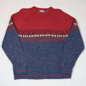 Vintage Structure Shetland Wool Sweater Mens Size Large Red Blue Boxy Fair Isle - Picture 1 of 9