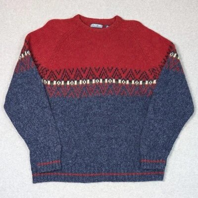 Vintage Structure Shetland Wool Sweater Mens Size Large Red Blue Boxy Fair Isle - Image 1 of 4