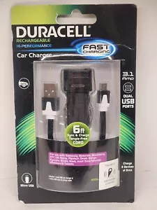 DURACELL Car Charger FAST CHARGING 3.1 Amp Dual Port "Micro" USB Cable - Picture 1 of 4