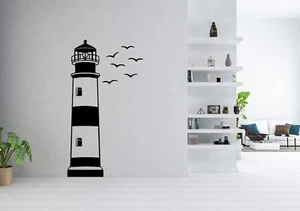 Lighthouse With Birds Inspired Seaside Design Beach Wall Art Decal Vinyl Sticker - Picture 1 of 7