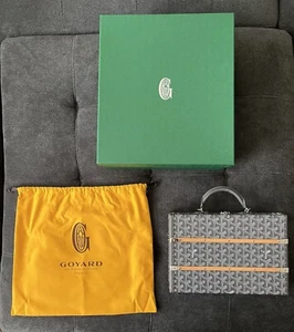 NEW  Goyard Palace MM Grey Leather / Wood trunk Handbag - Picture 1 of 11