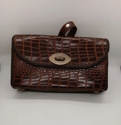 Cartera/bolso de mano de cuero de cocodrilo marrón de colección latón torcido cierre frontal ajustable Foto 1 de 4