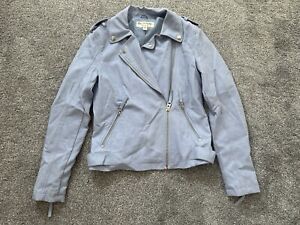 Miss Selfridge Light Blue Faux Leather Biker Jacket Size 8