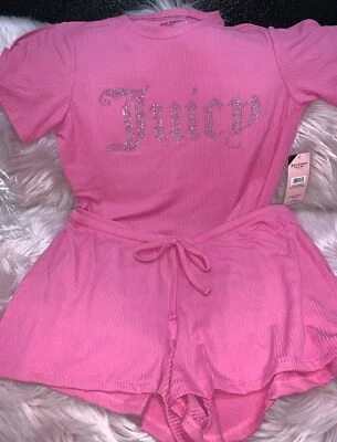 JUICY COUTURE  Short Sleeve Tee And Shorts Pajama Set Velvet Rose Size Small NWT - Image 1 of 4
