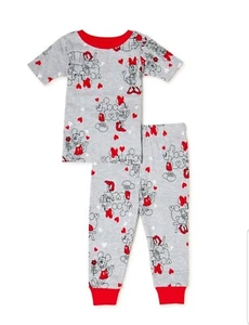 Toddler 4T DISNEY MICKEY MINNIE MOUSE PJS 2 Piece HEART VALENTINE GRAY & RED NWT - Picture 1 of 3